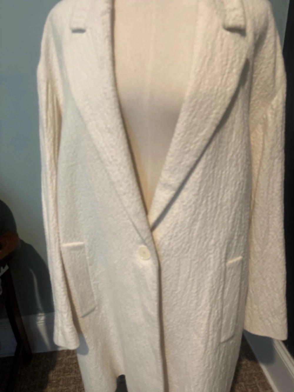 Zara Cream Textured Long Trench Coat